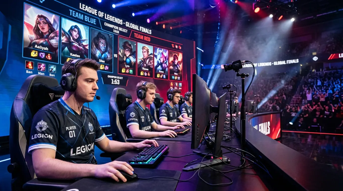 Arena turniejowa League of Legends z kibicami i ekranami transmisji